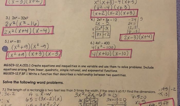 Unit 4 solving quadratic equations homework 2