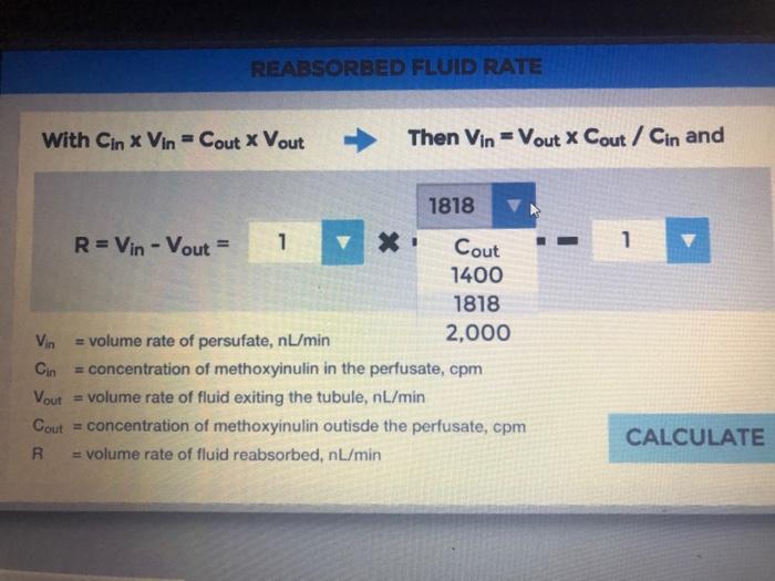 Fill the equation on the screen to calculate the reabsorbed