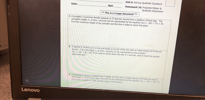 Unit 4 solving quadratic equations homework 2